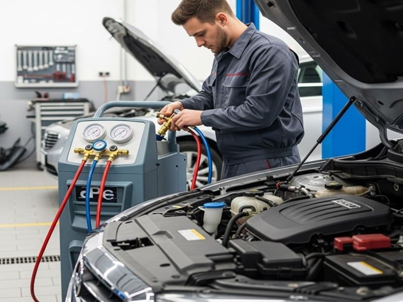 Hút chân không trước khi nạp ga điều hòa ô tô