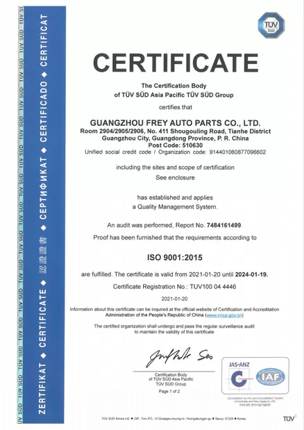 Phụ tùng Frey đạt tiêu chuẩn ISO 9001:2015