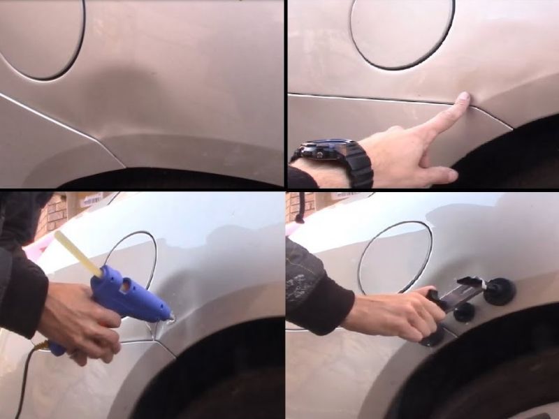 9+ cách tự sửa vết móp xe ô tô tại nhà ai cũng làm được 5 Dùng keo nóng kết hợp nút gỗ và đinh vít để xử lý vết móp trên thân xe