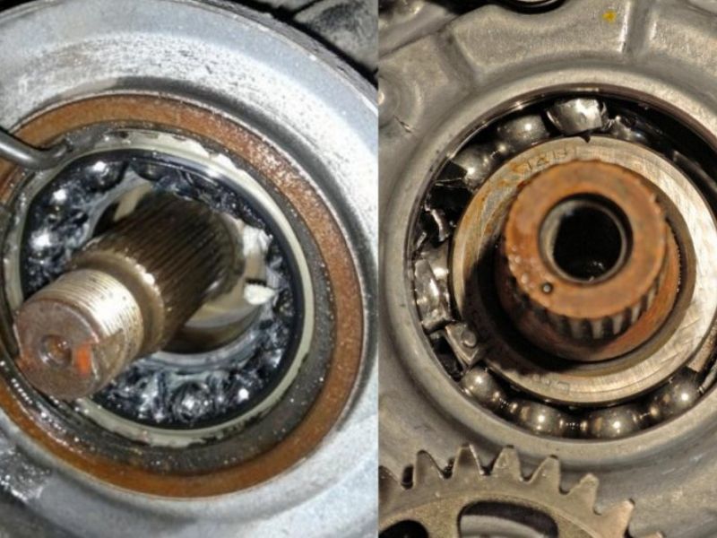 Ổ bi bị gỉ sét, nứt vỡ khiến xe chạy phát ra tiếng hú