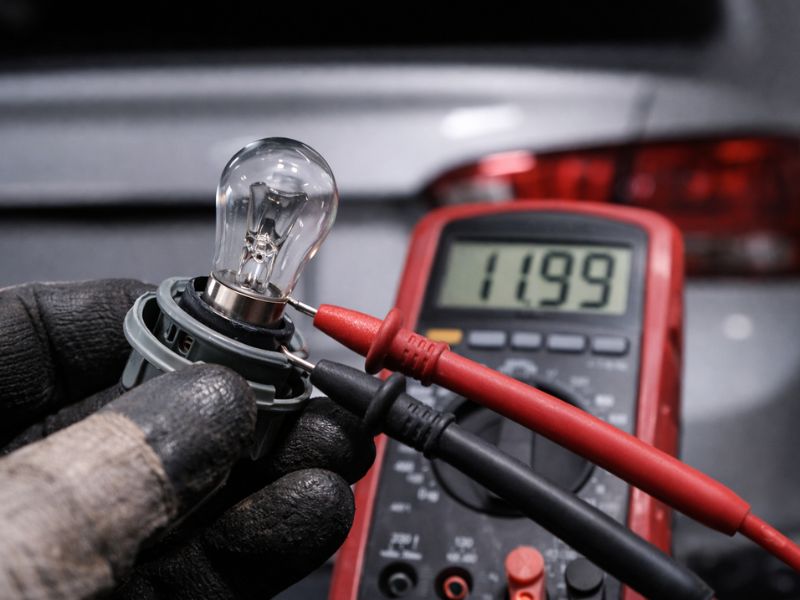 Kỹ thuật viên kiểm tra bóng đèn lùi 